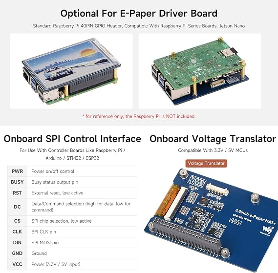 Waveshare 3.6inch E Ink Spectra 6 (E6) Full Color E-Paper Display, 600400 Pixels, SPI Communication, with HAT+ Standard Driver Board, E-Ink Display