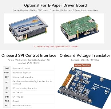 Waveshare 3.6inch E Ink Spectra 6 (E6) Full Color E-Paper Display, 600400 Pixels, SPI Communication, with HAT+ Standard Driver Board, E-Ink Display