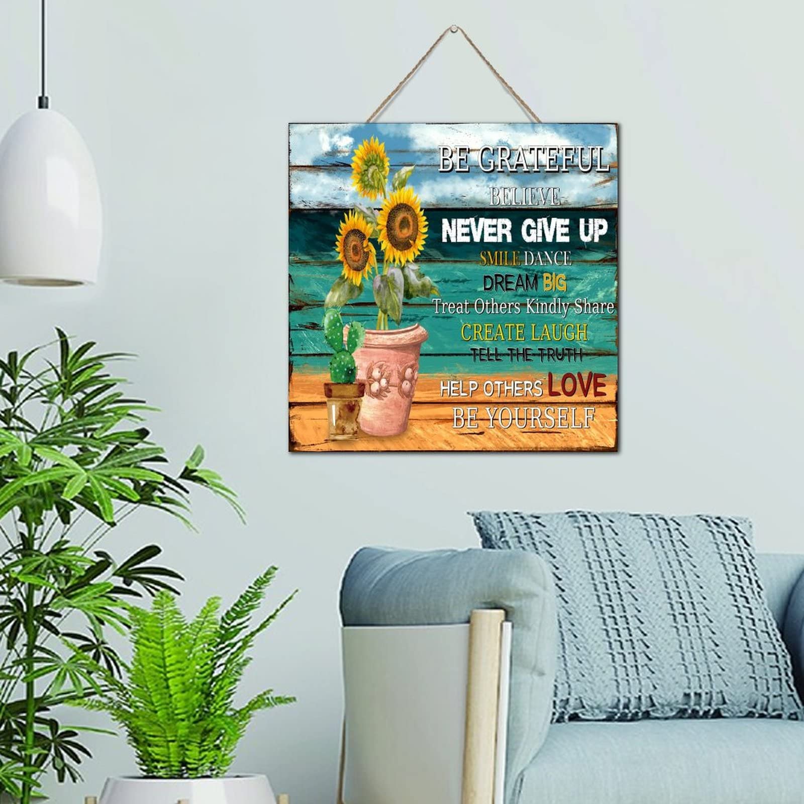 Panneau positif en bois Be Grateful inspirant pour le bien-être maison
