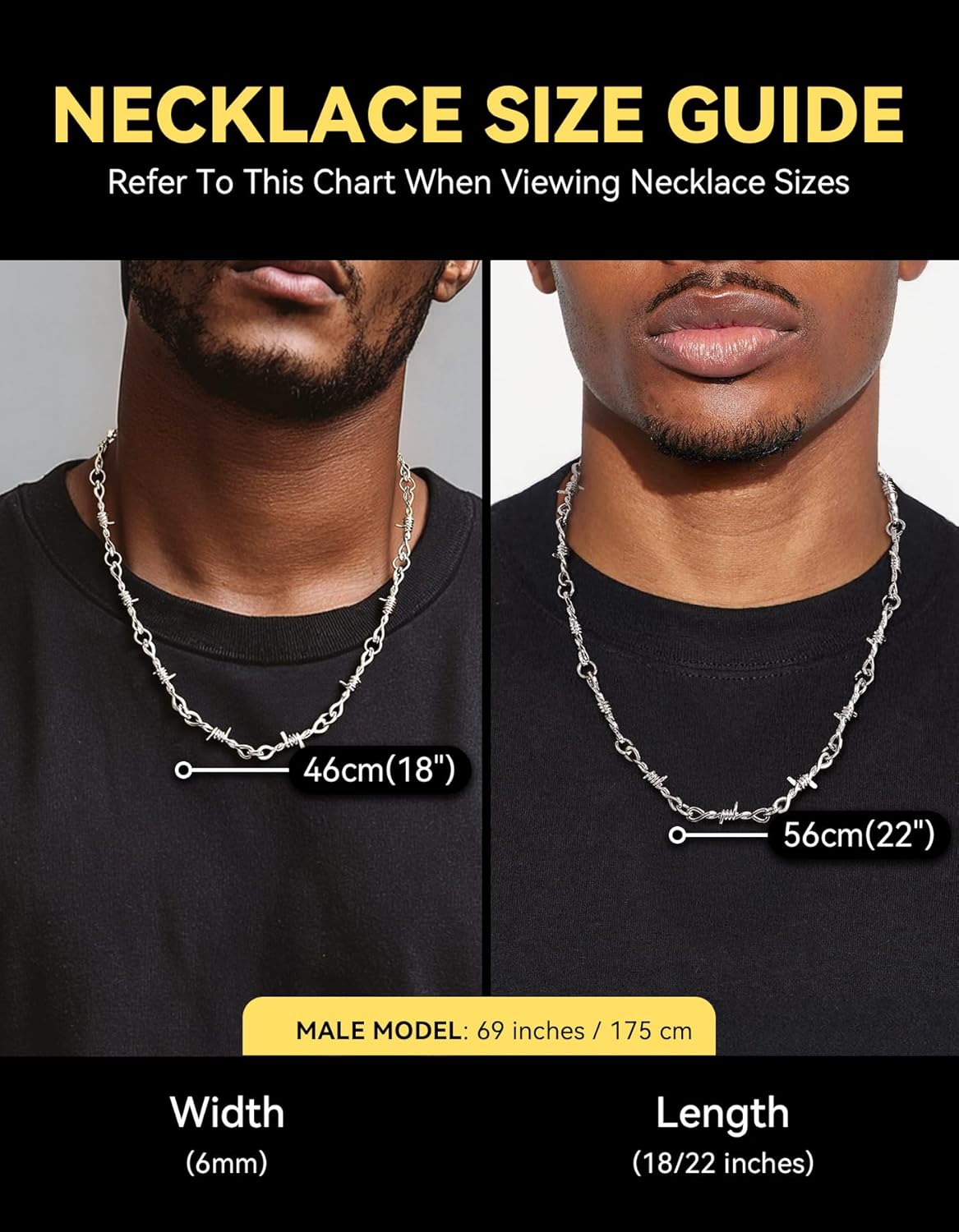 ChainsHouse Barbed Wire Necklace Punk Thorns Chain Necklace for Men Women, 5/6/7/9/12MM Wide Stainless Steel/Black Metal/Gold Plated Hiphop Rock Jewelry, 18-22 Inches - Image 5