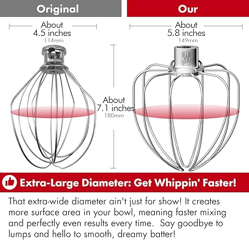 Vista 34 de Accesorio de batidor resistente para batidoras KitchenAid de 4.5 a 5 cuartos de galón de cabeza inclinada, látigo de alambre de acero inoxidable