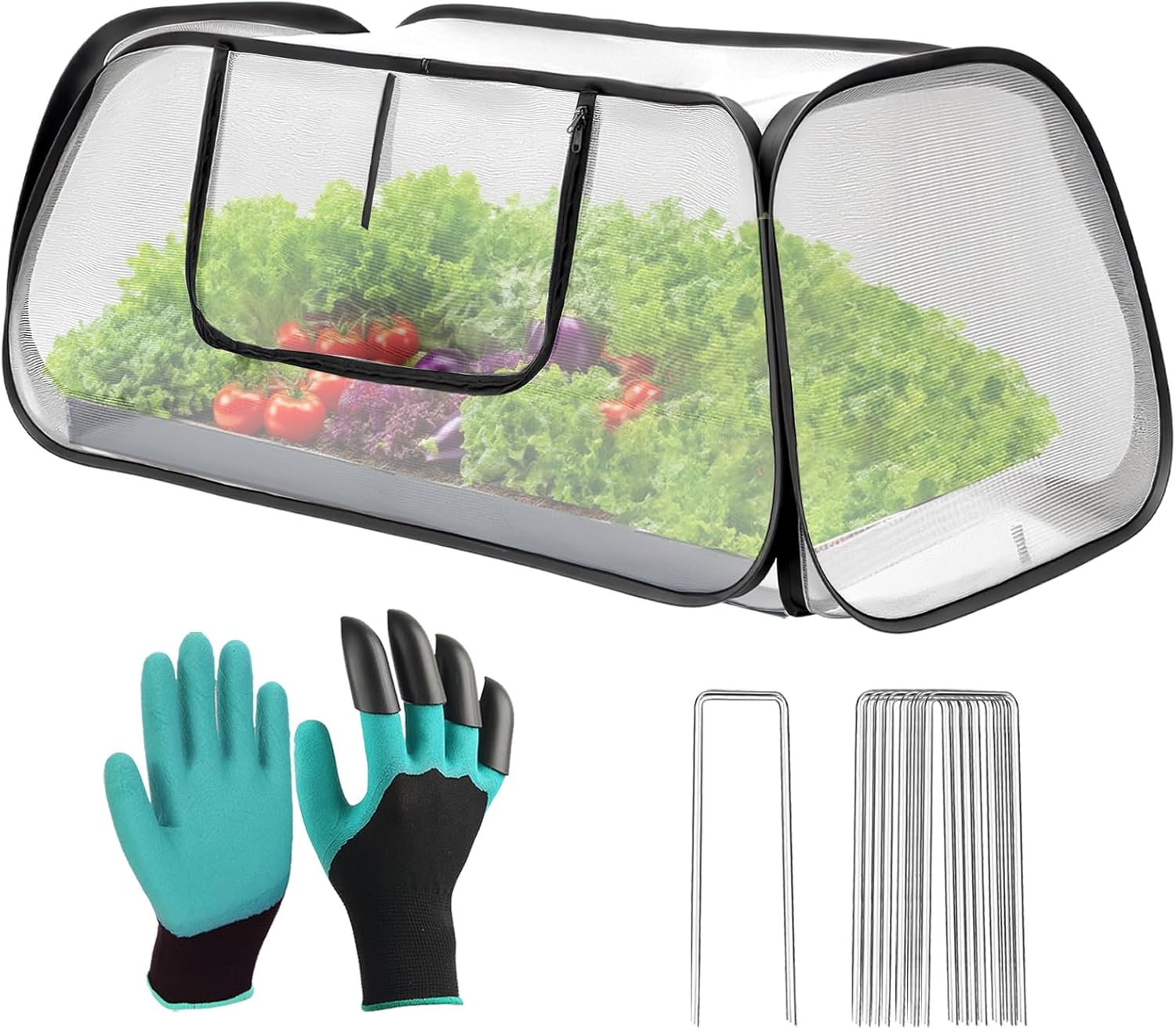 Raised Garden Bed Cover,45"x 22"x 16" Plant Covers Freeze Protection for Outdoor,Garden Rows Greenhouse Raised Bed Cover for Seedlings Vegetable Fruits Rows,Includes Claw Gloves and 9 Stakes