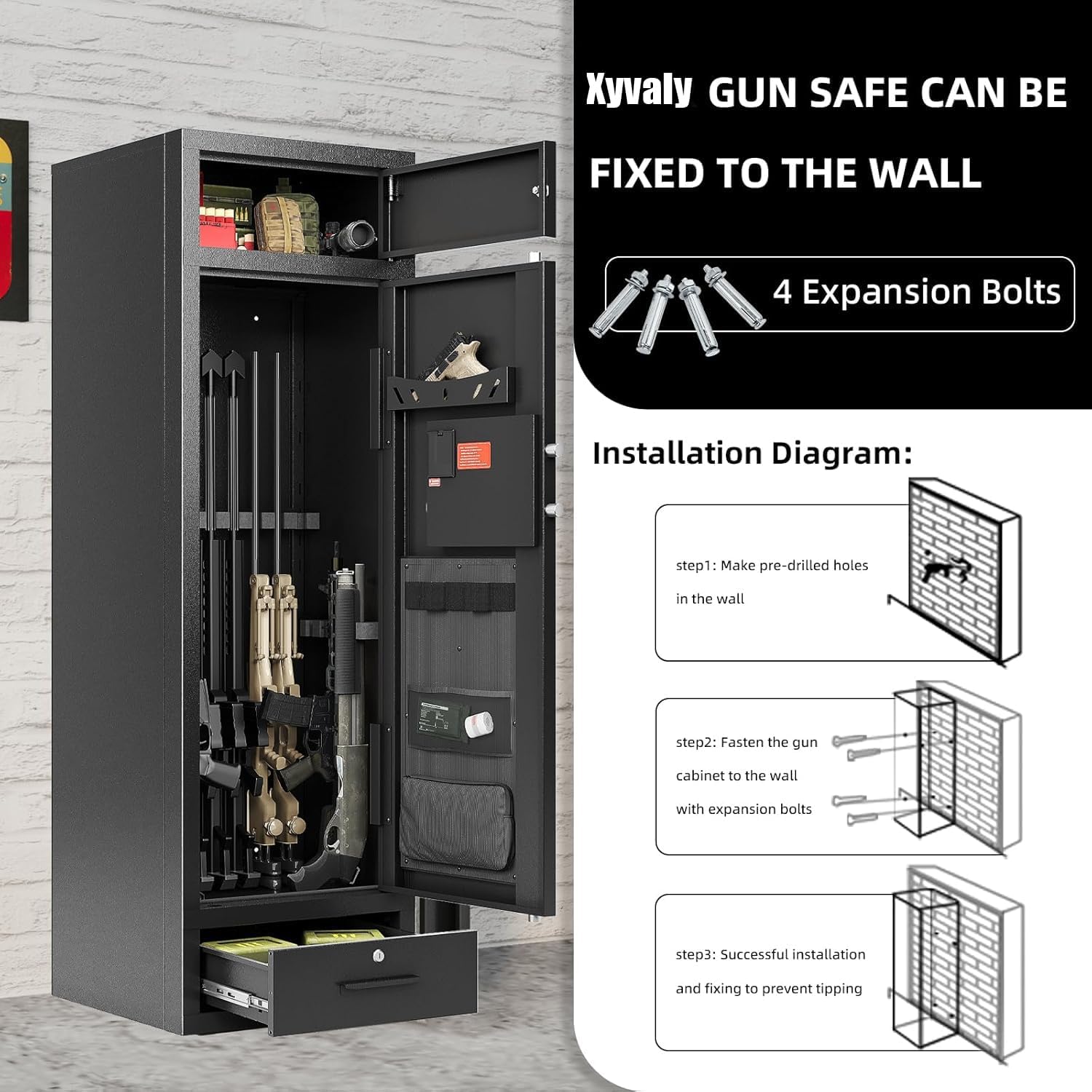 10-15 Gun Safe Gun Safe for Rifles and Pistols with Electronic Gun Cabinet Anti-Theft Gun Safe for Rifle Large Rifle Safes for Home with Adjustable Gun Slot with Separate Lockbox Cabinet and Drawer
