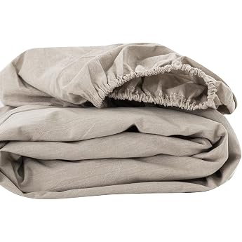 Fitted Bed Sheet, Queen, Organic Cotton, 11.8 inches 30 cm Deep Pocket, 100% Washed Cotton, Bed Sheet, BOX Sheet, Dust Mite Resistant, Beige