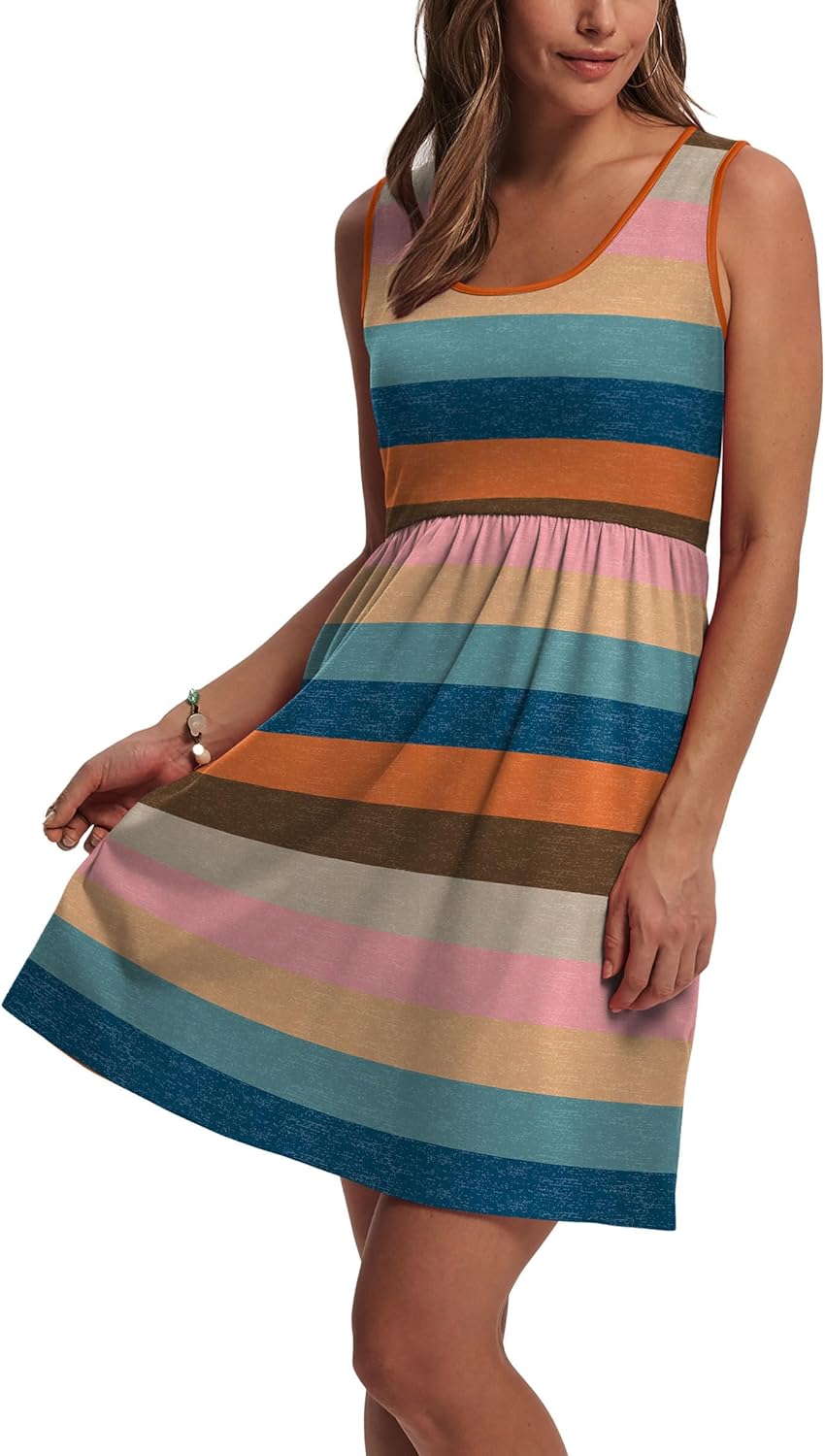 WIHOLL Women's Summer Dress 2026 A-Line Sleeveless Casual Sundress with Pockets Floral/Solid