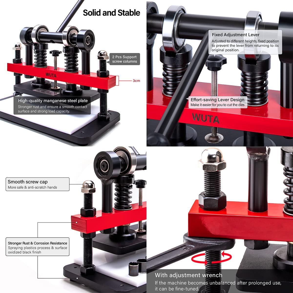 WUTA Die Cutting Machine Manual Die Cutter Embossing Machine Leather Hand Press Mold Leather Cutting Machines for Handmade DIY Leather Craft (Small-38cm x 20cm)