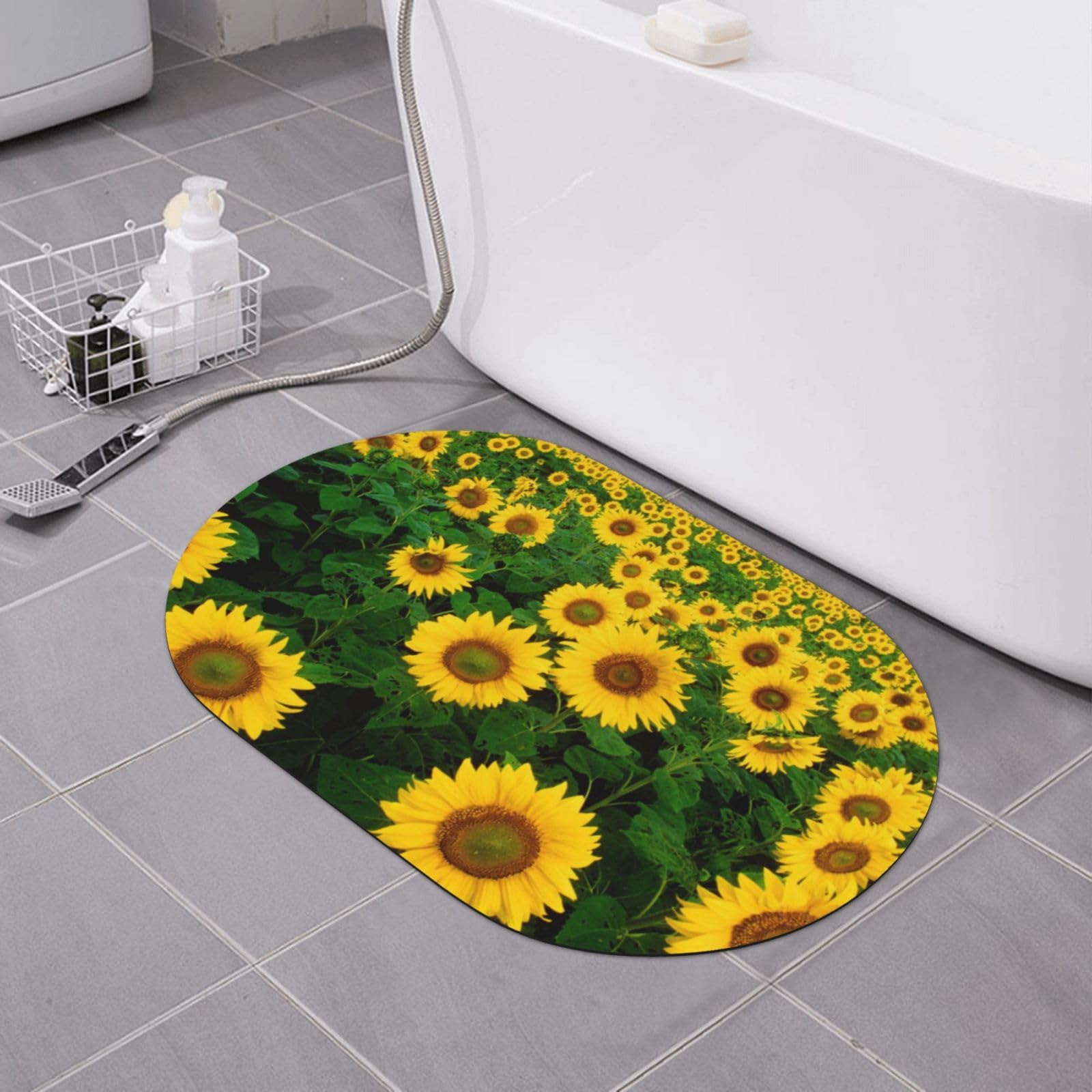 Tapis de bain antidérapant fin aux pieds secs pour éviter les glissades motif tournesol
