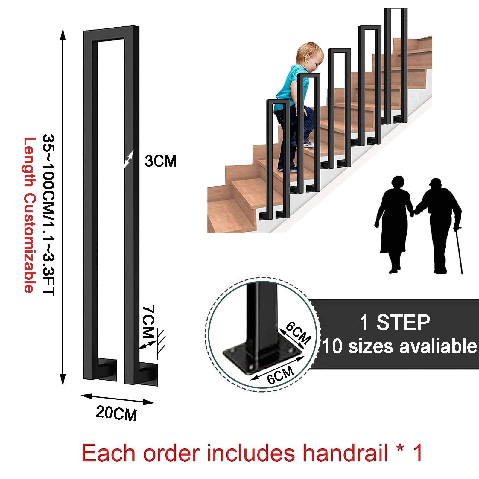 Handläufe für Außenstufen, an der Wand montiertes Außentreppengeländer, schmiedeeiserner Übergangshandlauf, vorderes Verandageländer für Stufen, schwarzer Haltegriff für Treppen ( Size : 45cm(1.5ft) )