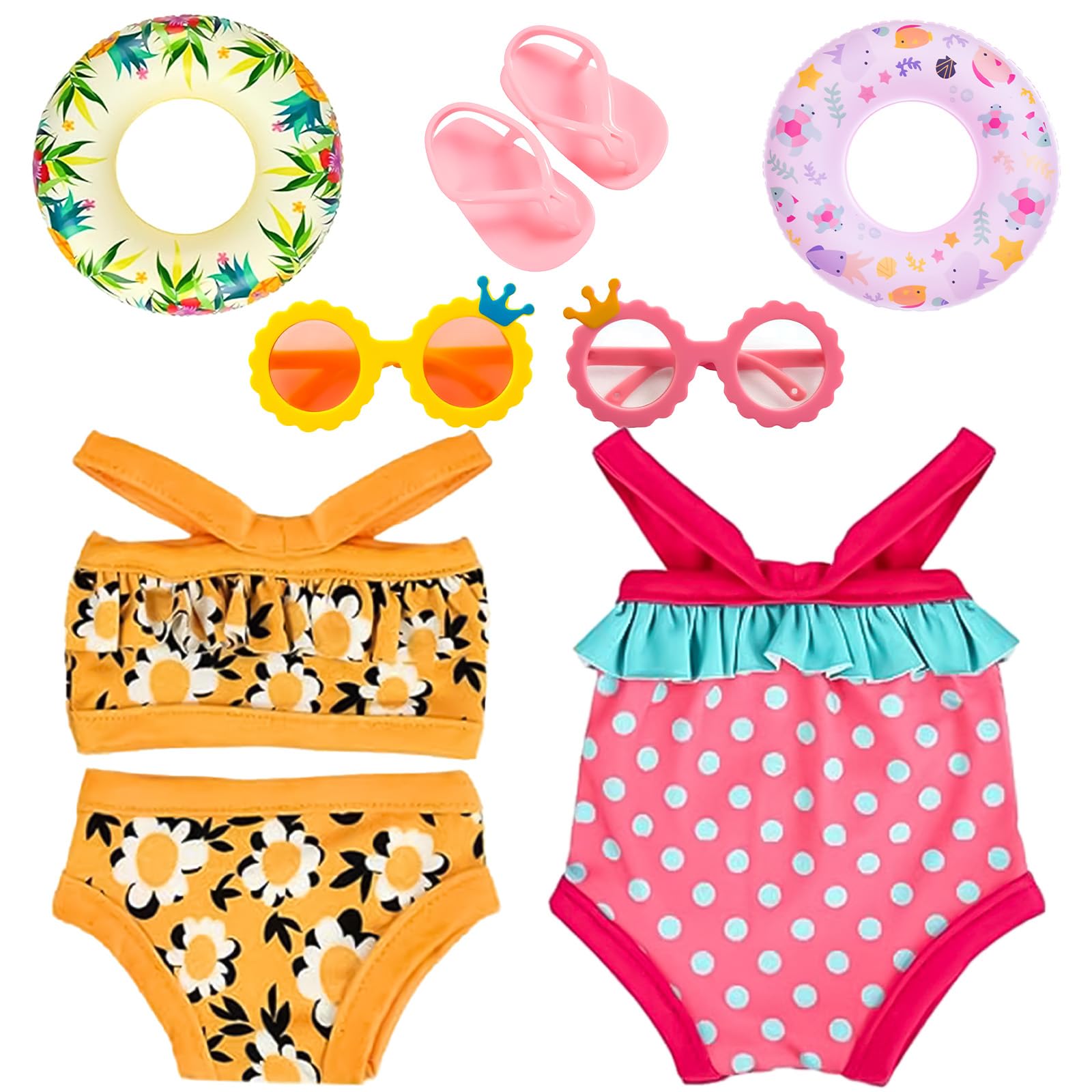 Set di Nuoto per Bambole 7 Pezzi,Estate Costume da Bagno per Bambole,Costume da Bagno per Bambole,Vestiti Bambole Reborn,Accessori per Bambole Reborn 35-45CM,Regalo per Ragazze