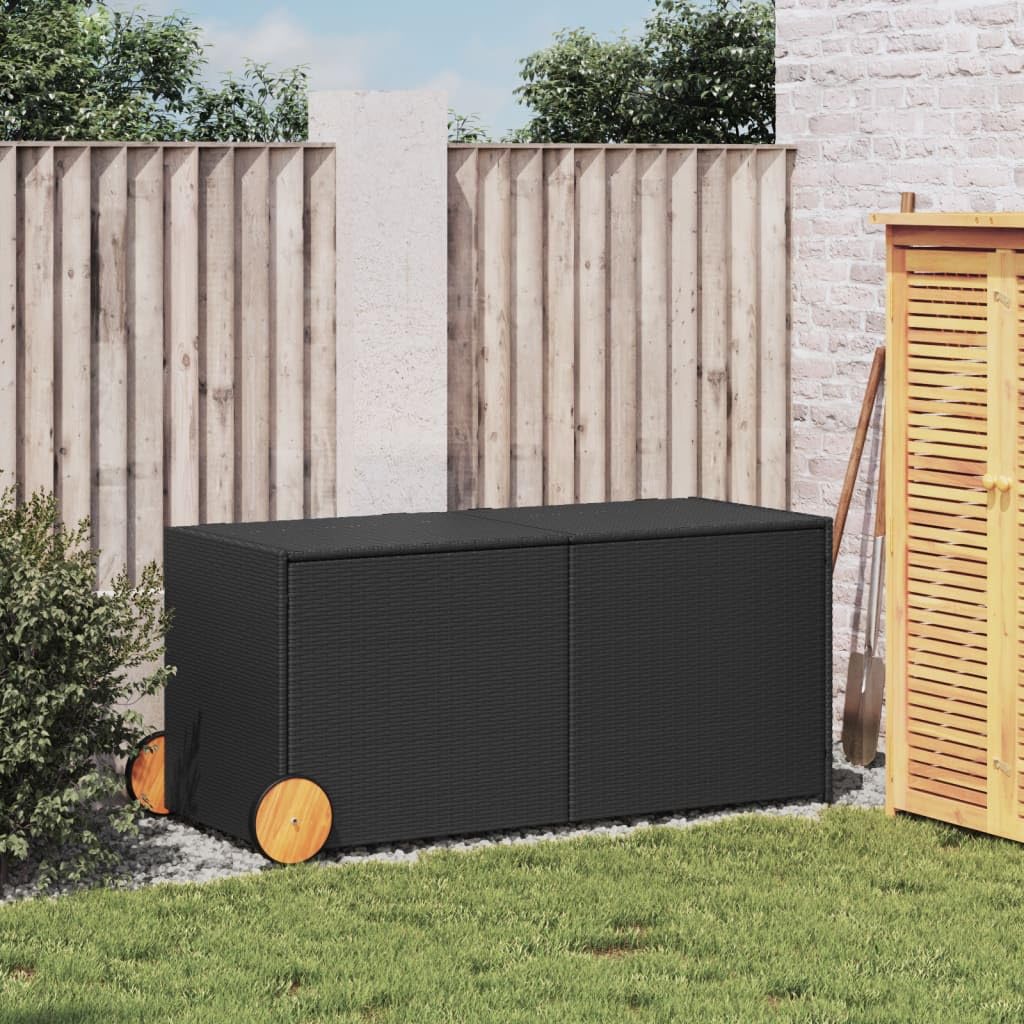 Homgoday Schowek ogrodowy z kółkami czarny 283 l Poly Rattan, odporna na warunki atmosferyczne, skrzynia do przechowywania narzędzi ogrodowych, do domu, na taras, meble ogrodowe, meble ogrodowe