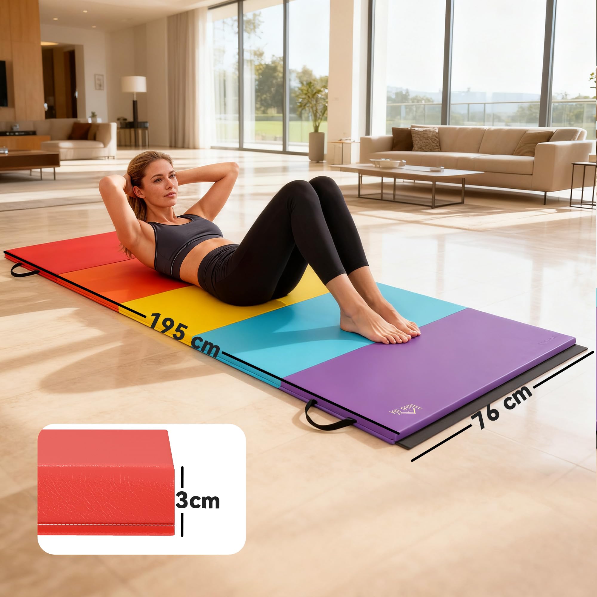 HOMCOM Tappetino Fitness/Yoga per Palestra e Casa, con 5 Pannelli Colorati e Pieghevoli, Imbottitura in EPE, 195x76x3 cm