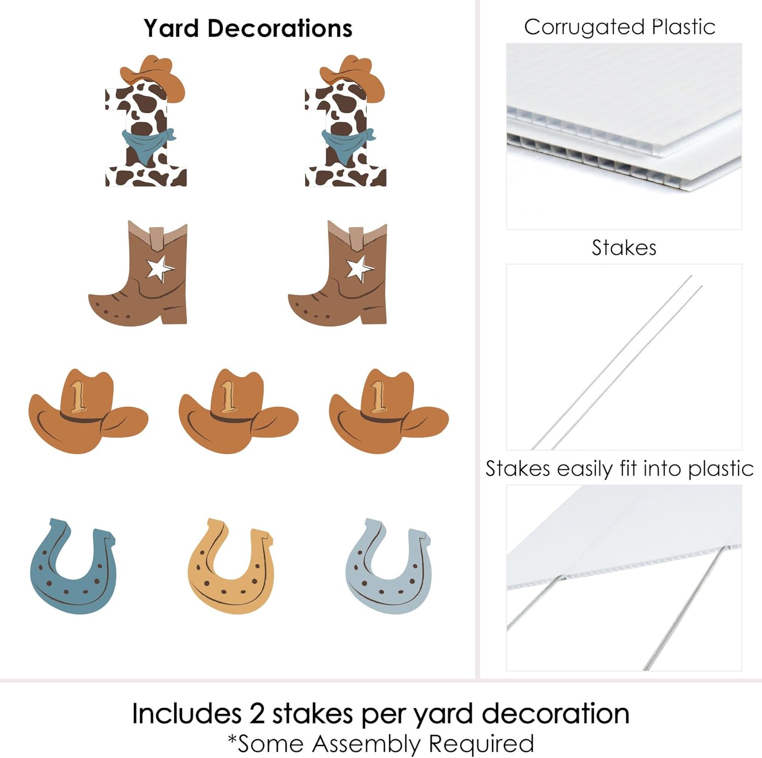 Big Dot of Happiness My First Rodeo - Cowboy Boots, Hat Horseshoe and Number 1 Lawn Decorations - Outdoor Little Cowboy 1st Birthday Party Yard Decorations - 10 Piece
