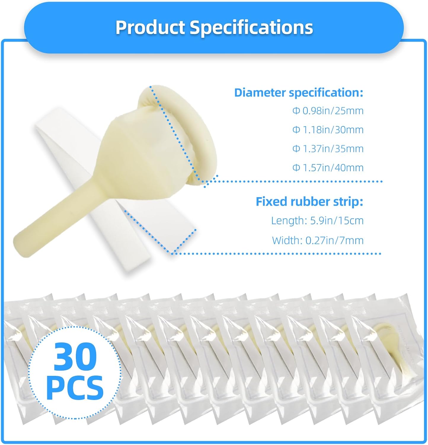 30 PCS Latex Condom Catheter External Self-Sealing Set, Easy Donning, Day and Night Use Quick and Easy Drainage, No Reflux, No Leakage (30pcs/35mm/1.38inch)