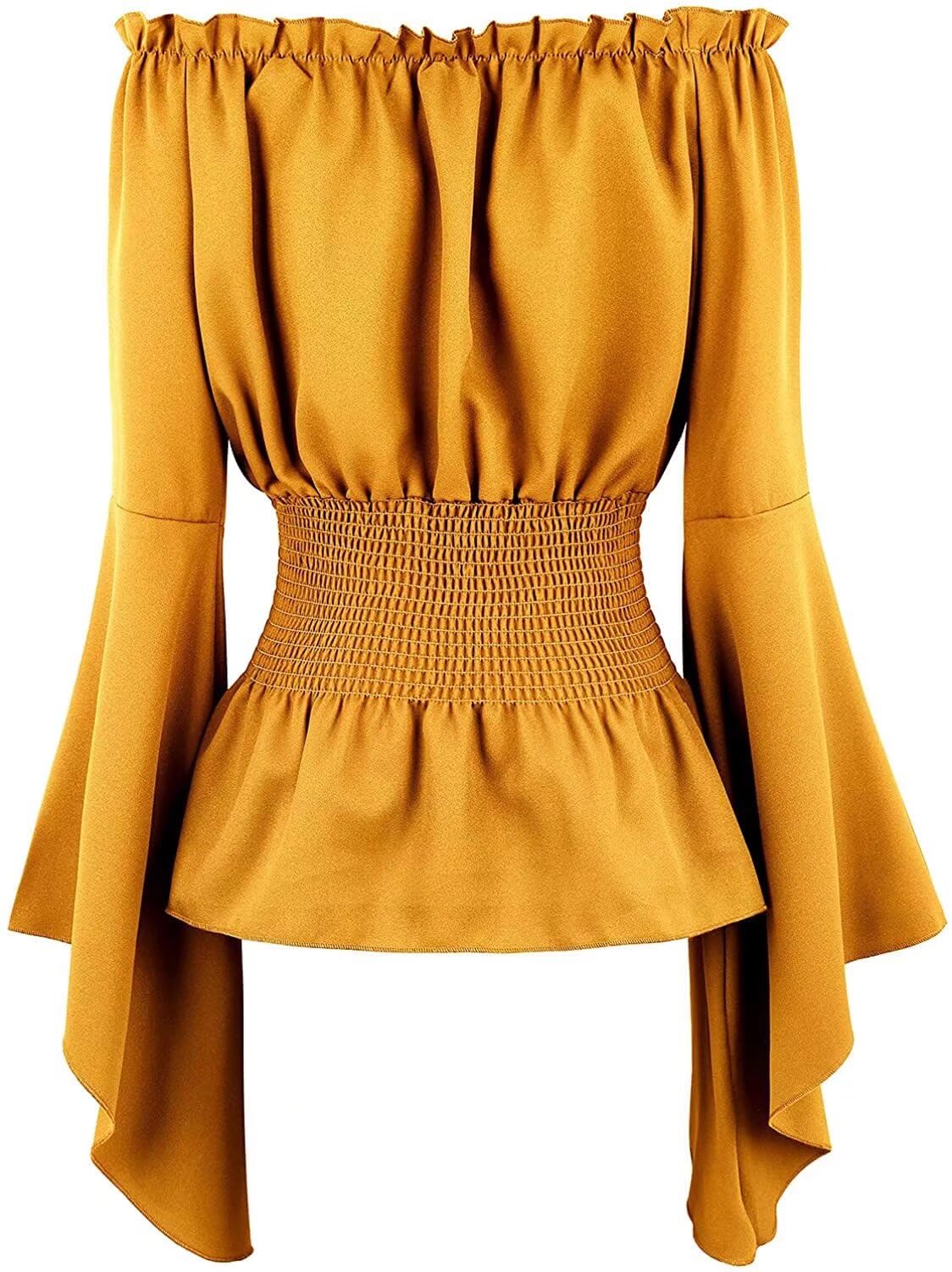 Josamogre Shirts Blouses for Women Renaissance Medieval Long Sleeve Gothic Smocked Boho Plus Size Tops Halloween Pirate Yellow 3XL