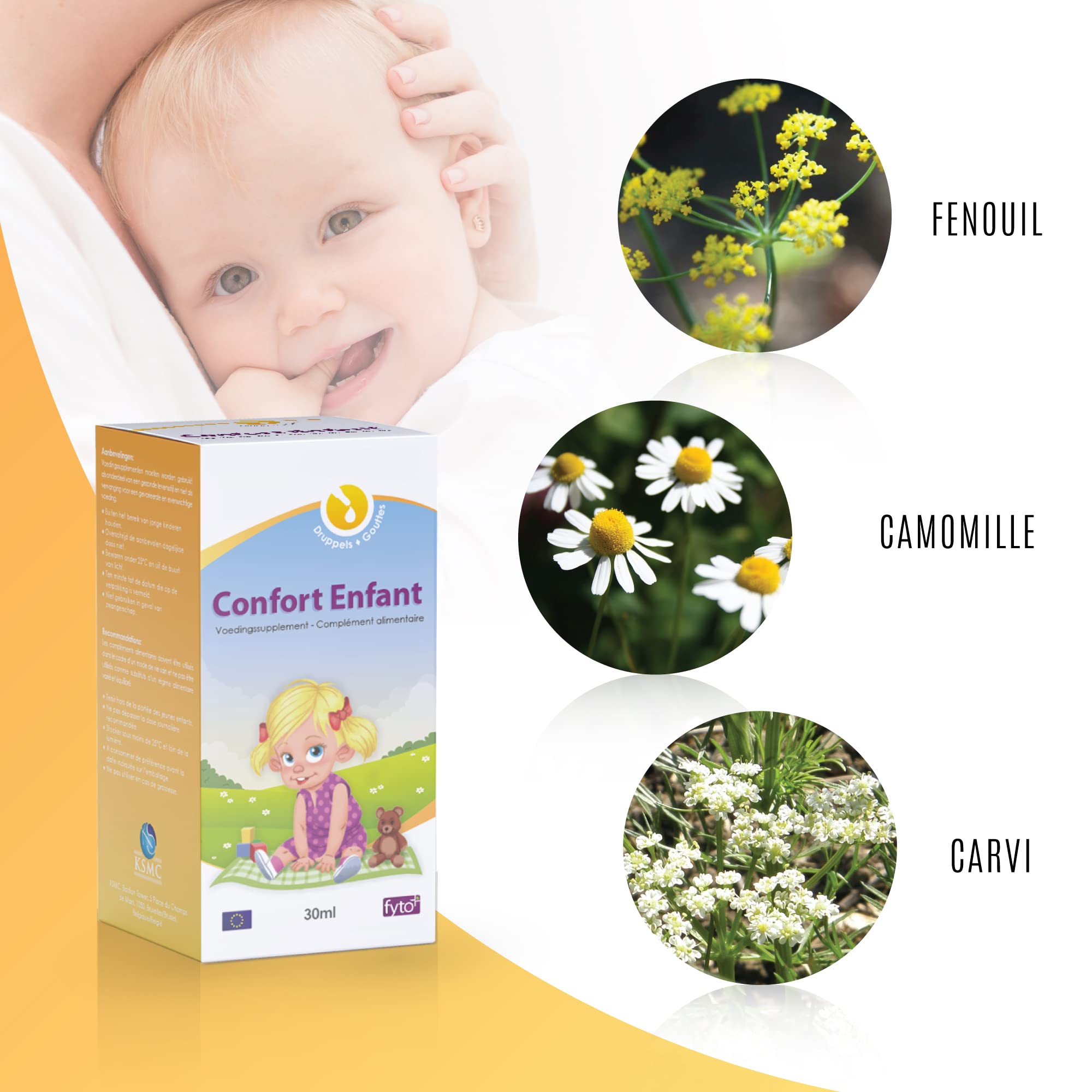 Confort Enfant 3+ – Gouttes Digestives Naturelles – Soulage le Ventre Sensible & Favorise la Digestion – Camomille, Fenouil, Carvi –Clean Label - 30 ml