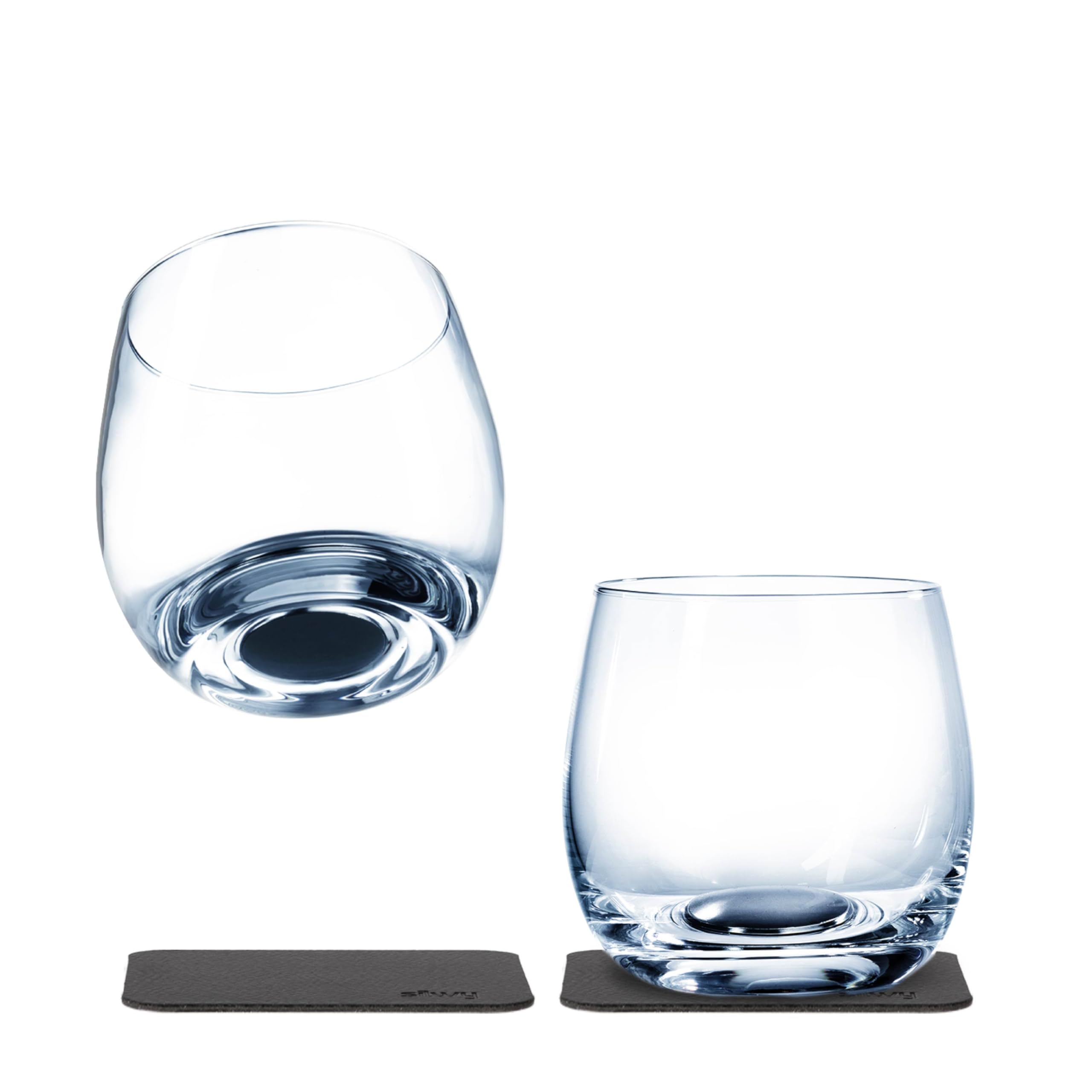 Silwy Magnetic Crystal Whisky Tumblers With Nano-Gel Coasters 250Ml - Luxury Set Of 2