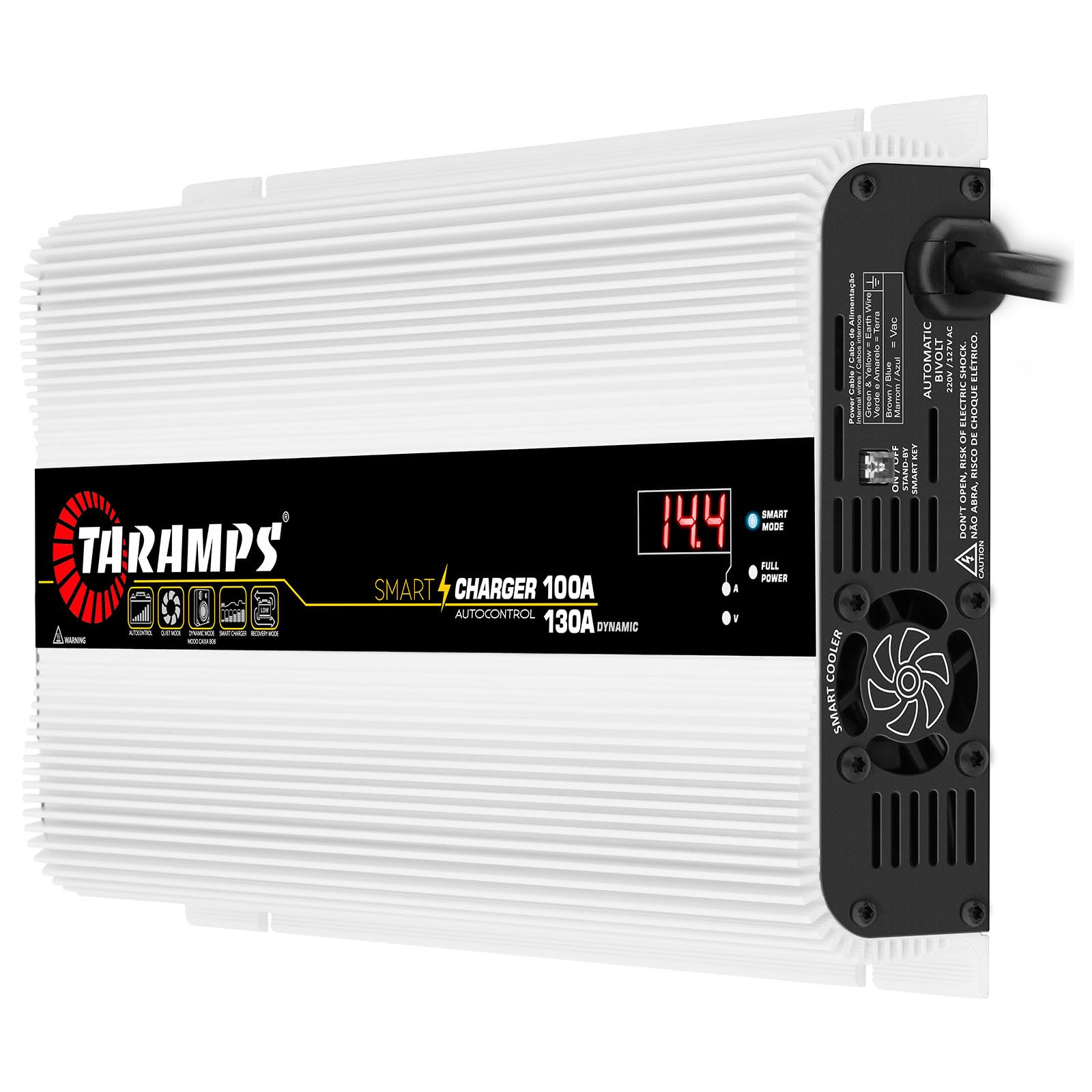 Taramps inteligentna ładowarka 100/130 A ładowarka akumulatora 130 A tryb dynamiczny zasilacz samochodowy system audio 1850 watów maksymalna moc wyjściowa biwolt automatyczny 127/220VAC