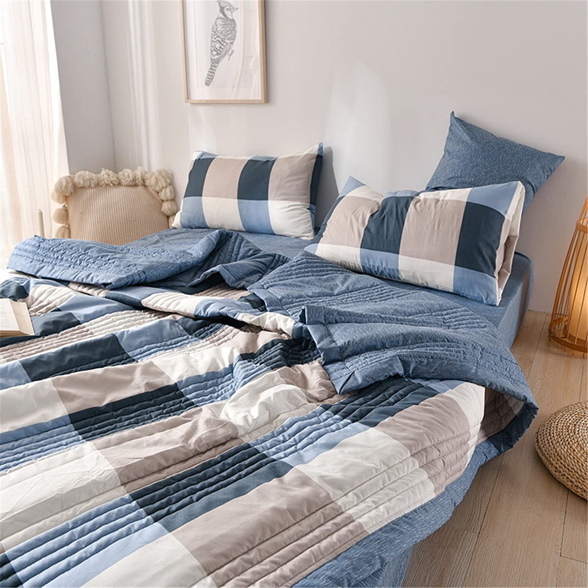 Plaid Couvre-Lit Matelassé Chickw1 Réversible Imprimé Microfibre - Plantes Tropicales 200x230cm - Doux Et Confortable