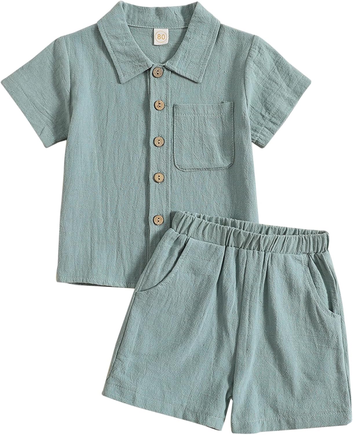 ACESTAR Toddler Baby Boys 2 Pieces Cotton Linen Set Short Sleeve Button Down Shirt and Shorts Set Spring Summer Outfits
