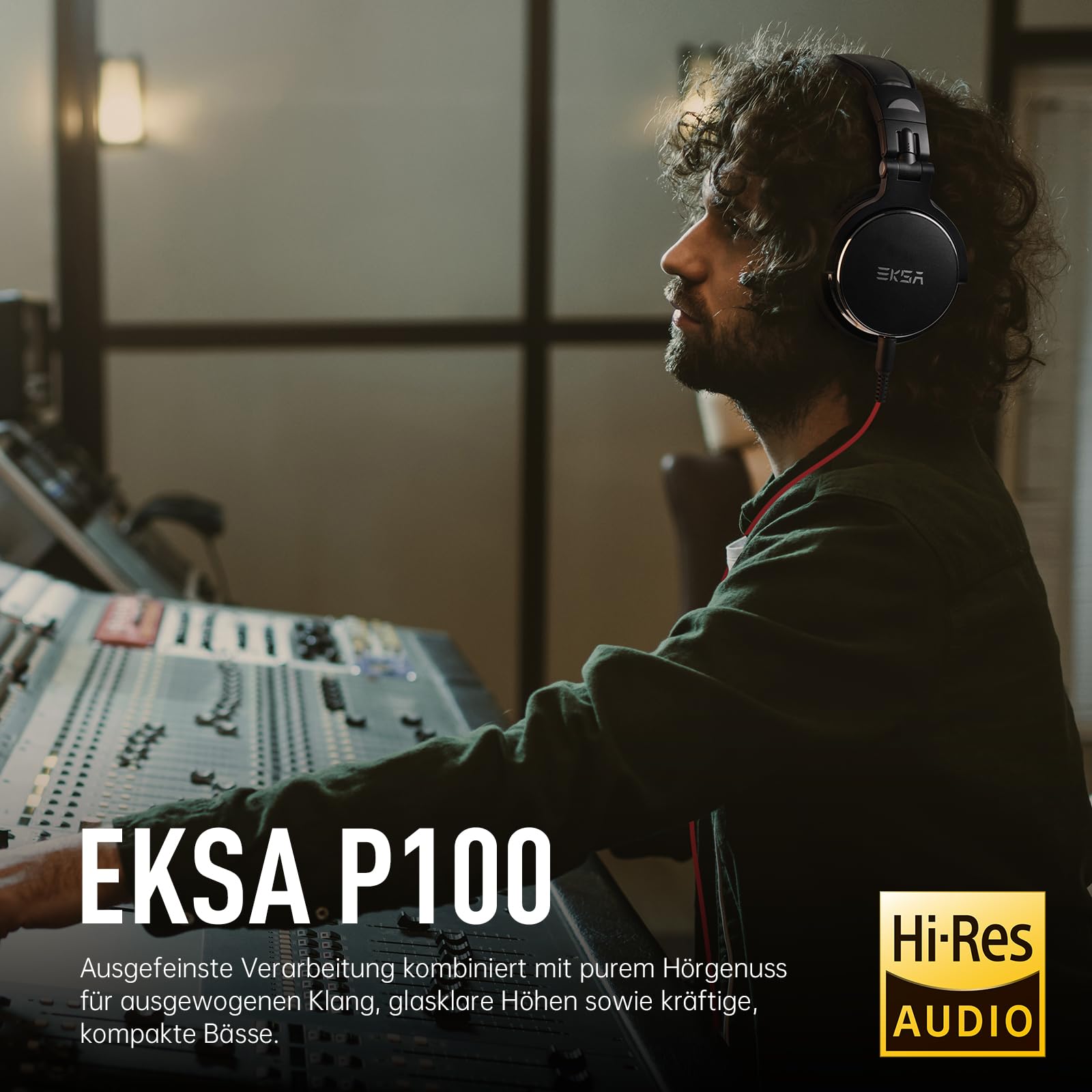 EKSA P100 Kopfhörer mit Kabel, Studio Monitor Kopfhörer mit Stereo-Sound, Hi-Res DJ Kopfhörer 6,35mm & 3,5mm Klinke, Kabelkopfhörer für Computer, Studio, Aufnahme, Mischpult, Gitarre, MP3/4