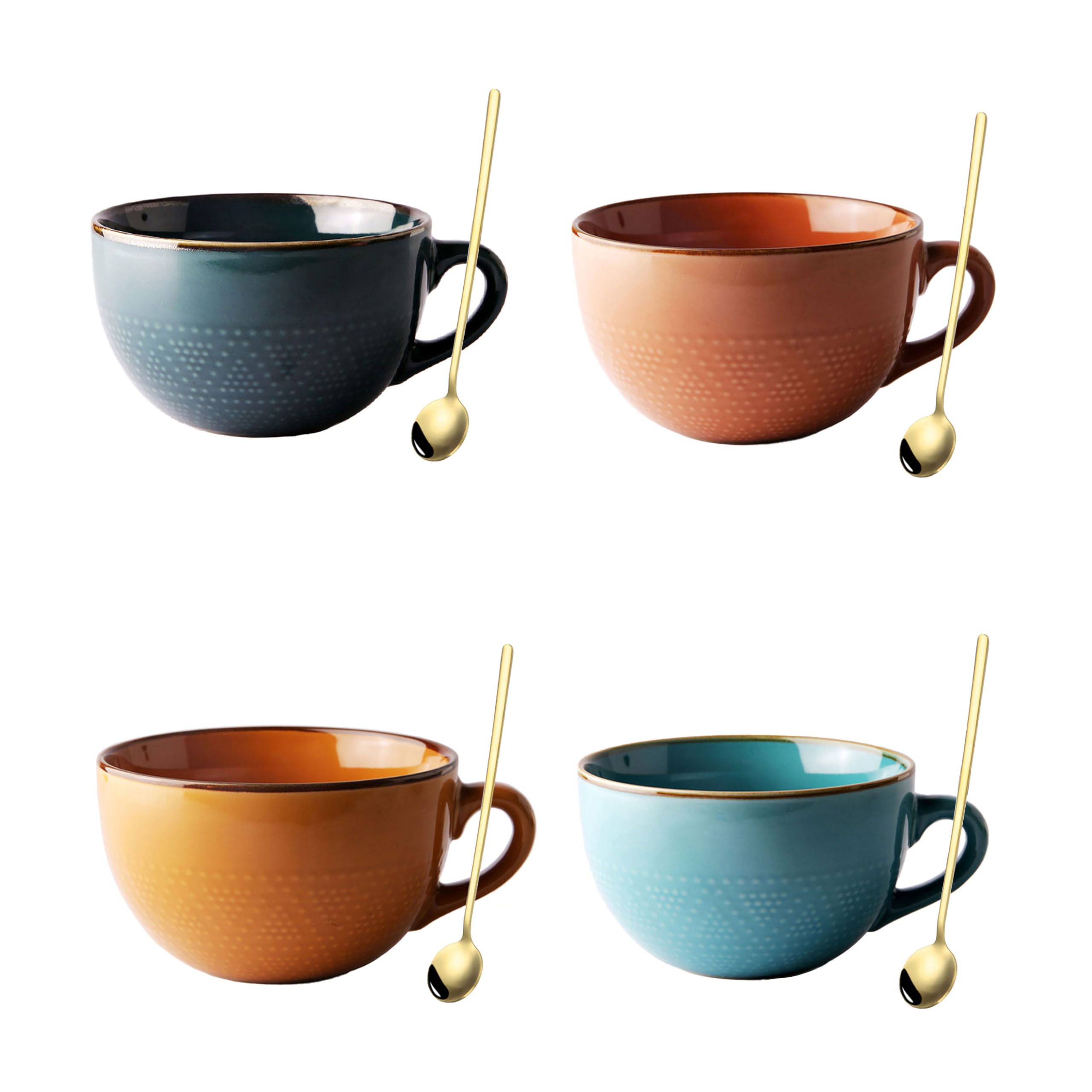 Tazza da caffè grande in ceramica da 700 ml, con sottobicchiere e cucchiaio, tazza da zuppa di cereali, tazza da caffè, insalatiera per caffè, tè, gelato, cereali (set da 4 pezzi)
