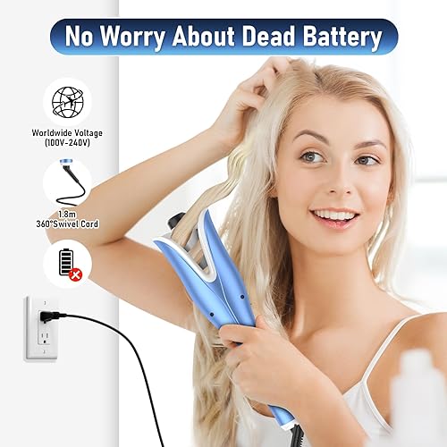 Miniatura 6 de Rizador automático, rizador automático de pelo con barril giratorio grande de 1 pulgada, temperatura ajustable y temporizador, antienredos y