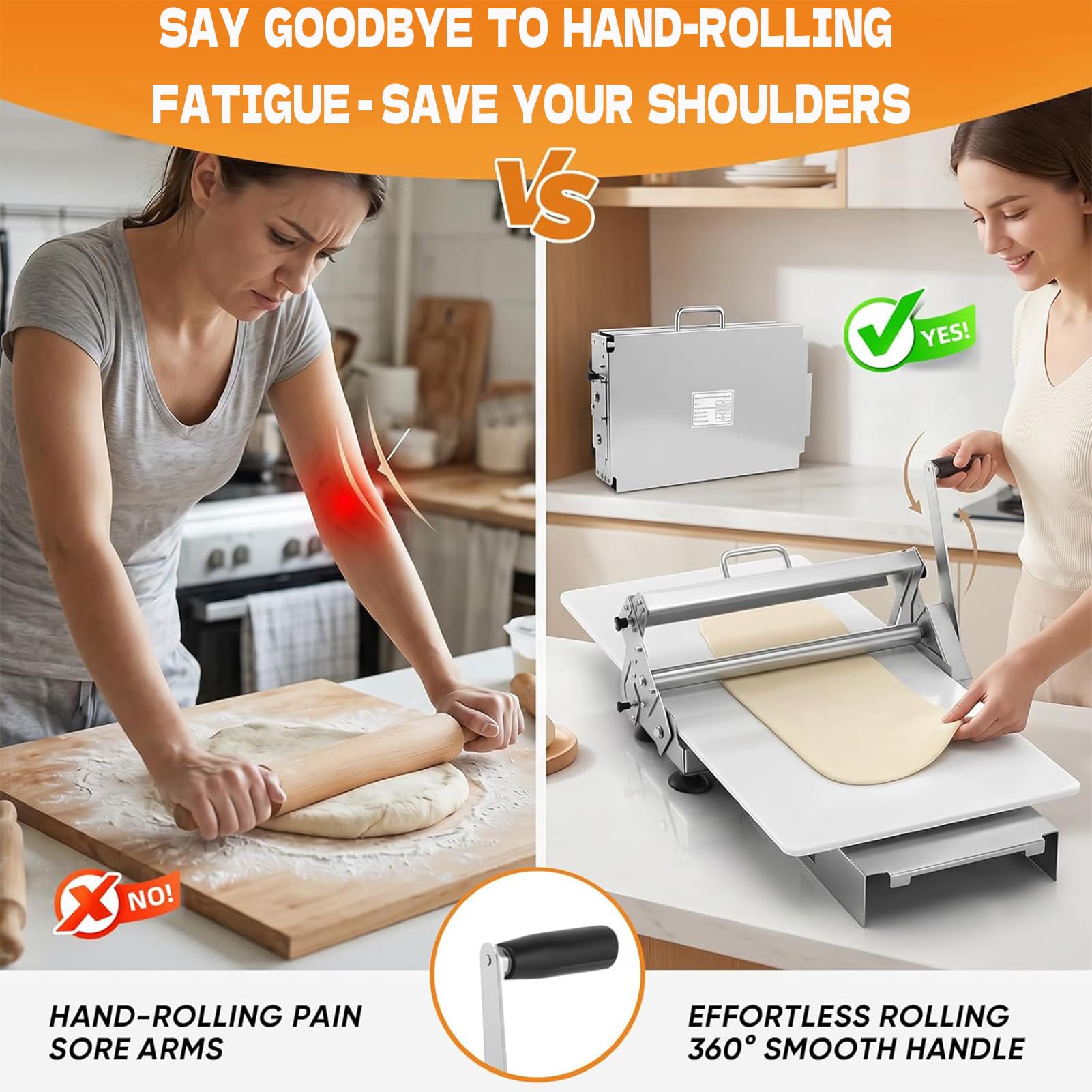 Sfogliatrice Manuale Pieghevole, Sfogliatrice da Banco per Pasticceria Acciaio Inossidabile, Spessori 0-27 mm Regolabili, Pannello 30x60cm/40x90cm, per Pizza, Croissant