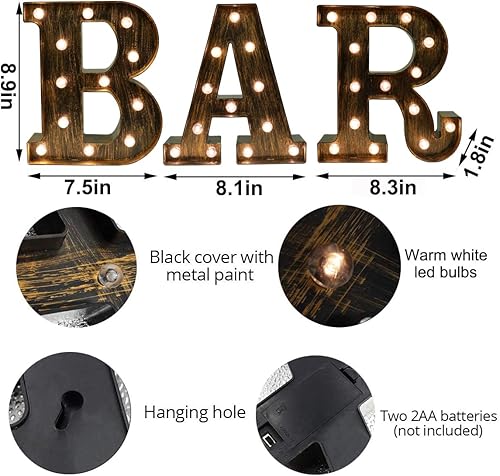 Miniatura 3 de Oycbuzo - Cartel de letras con luces LED doradas y negras, estilo industrial y clásico, para decoración de cafeterías, bodas, fiestas de cumpleaños,