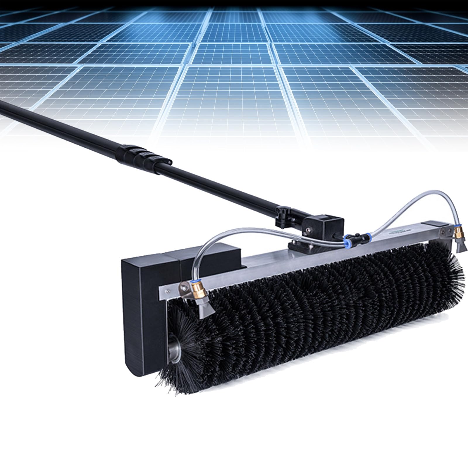 Tragbarer Solarmodulreiniger – Elektrisches Stangenset Mit Wasserzufuhr Und 60 Cm Walzenbürste Zur Effizienten Reinigung Von Photovoltaikmodulen In Büros Und Gärten, 3,5 M/11,4 Fuß Teleskopauszug