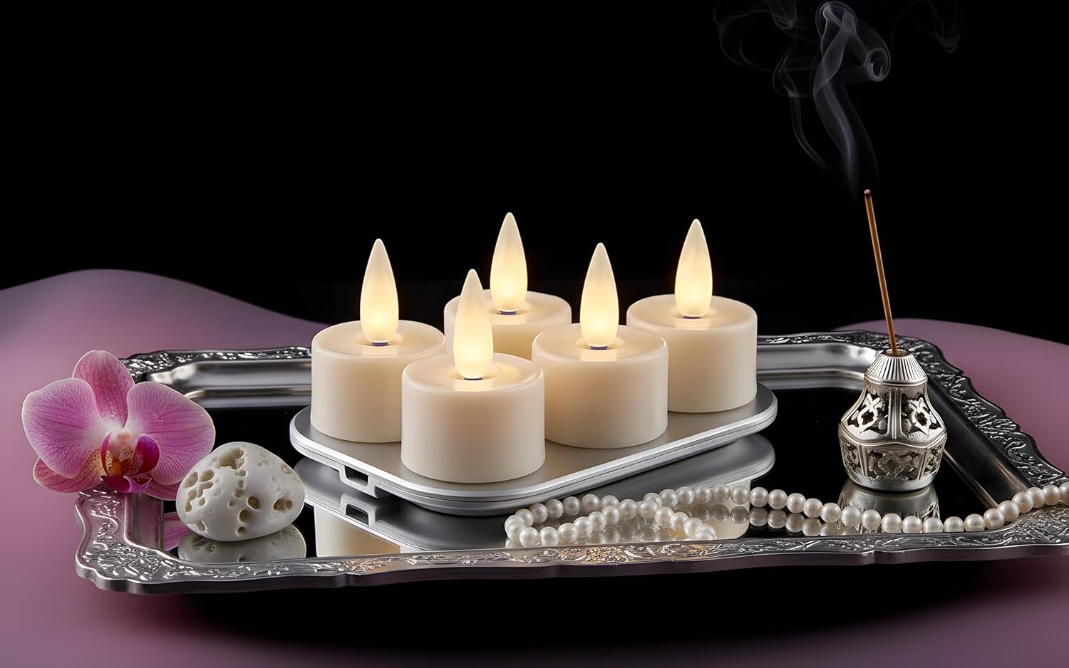 Rechargeable Flameless Tealights Candle with Remote Timer, 3D Moving Flame Real Wax Led Tealight Candles (Wax-Ivory, 1.4in)