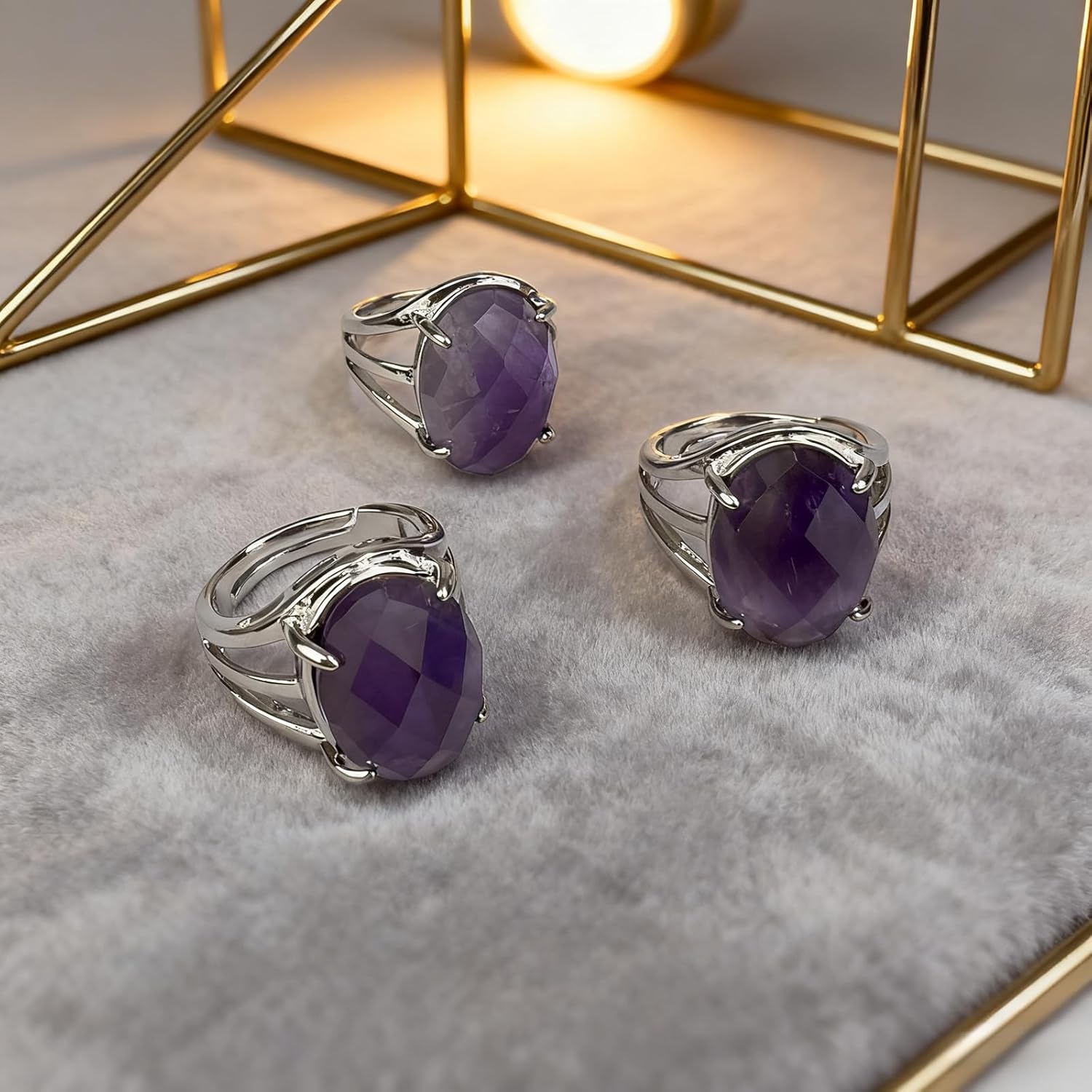 Amethyst Rings, Natural Oval Shape Gemstone Birthstone Rings Spiritual Jewelry, Healing Reiki Purple Crystal Rings for Women - Image 6
