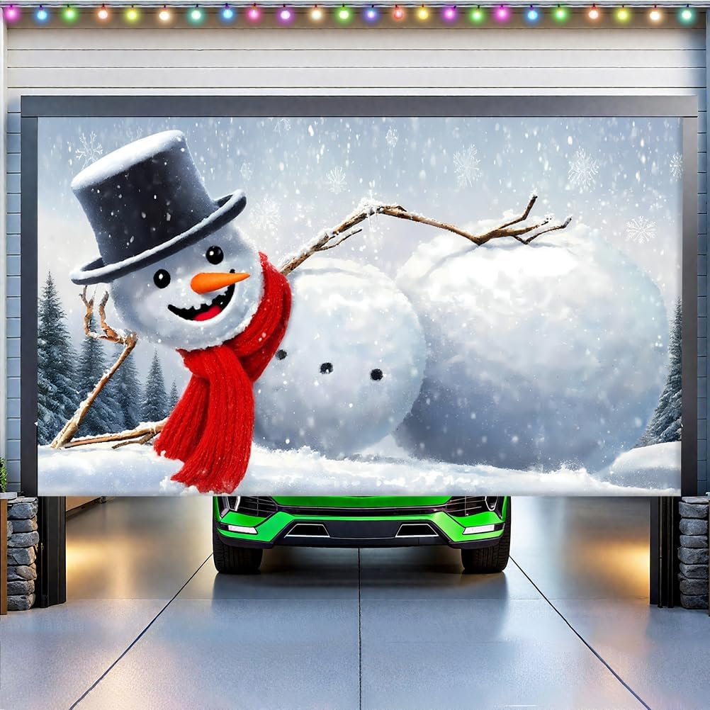 Christmas Garage Door Banner Decoration Merry Christmas Garage Door Cover Happy New Year Photography Background for Indoor Outdoor Xmas Party Wall Decor,Garage car,6.5 * 5FT