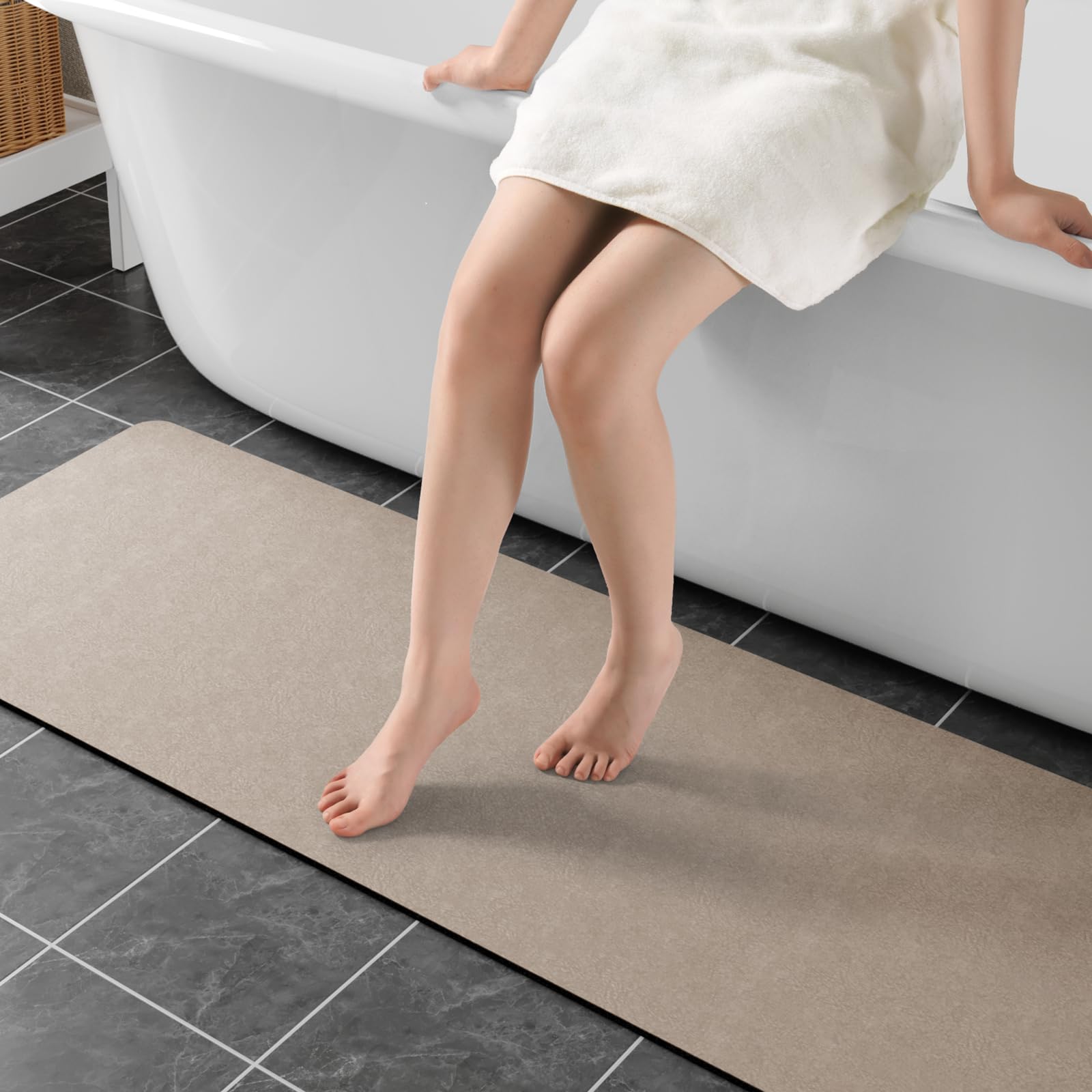 Bathroom Mat Rugs 47x17, Long Diatomaceous Earth Bath Mat Large Quick Dry Bath Mat Non Slip Rubber Backed Super Absorbent Shower Mat, Thin Bathroom