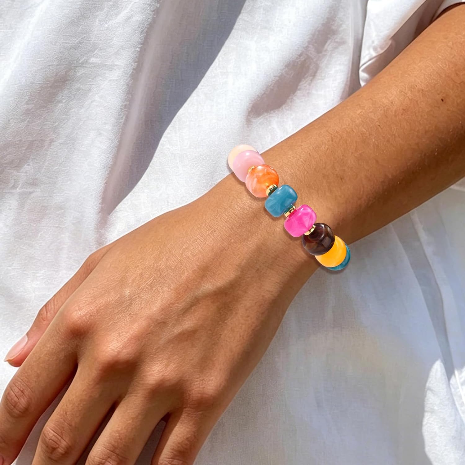 Mikovivi Beaded Bracelet for Women, Acrylic Chunky Bohemian Adjustable Beaded Bracelet Summer Beach Bead Jewelry Fashion Trendy Gift Accessories image 3