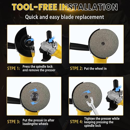 Miniatura 7 de Amoladora angular inalámbrica para batería Dewalt de 20 V máximo, amoladora sin escobillas de 10000 rpm, herramientas eléctricas con muelas y mango