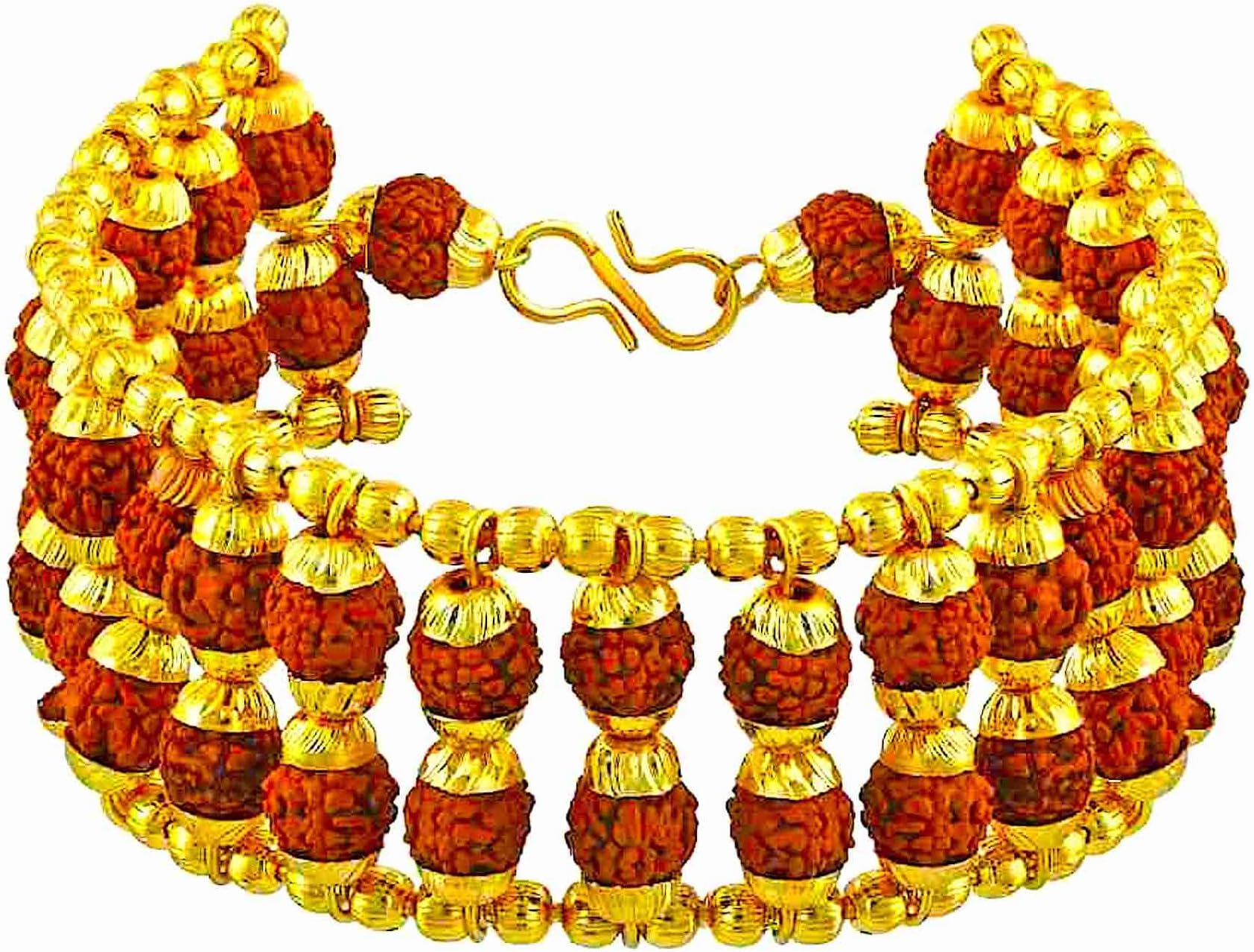 Double Line Rudraksha Bracelet In Gold Plated Cap Double Layer Chain Border