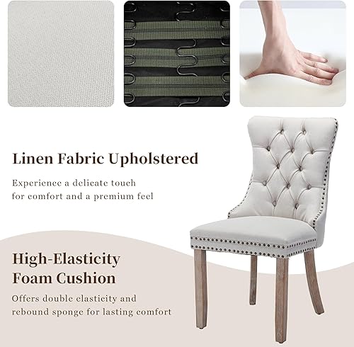 Miniatura 5 de Sillas de Comedor Juego de 6 sillas de comedor tapizadas de lino, sillas de comedor modernas de mediados de siglo, sillas de cocina y comedor con