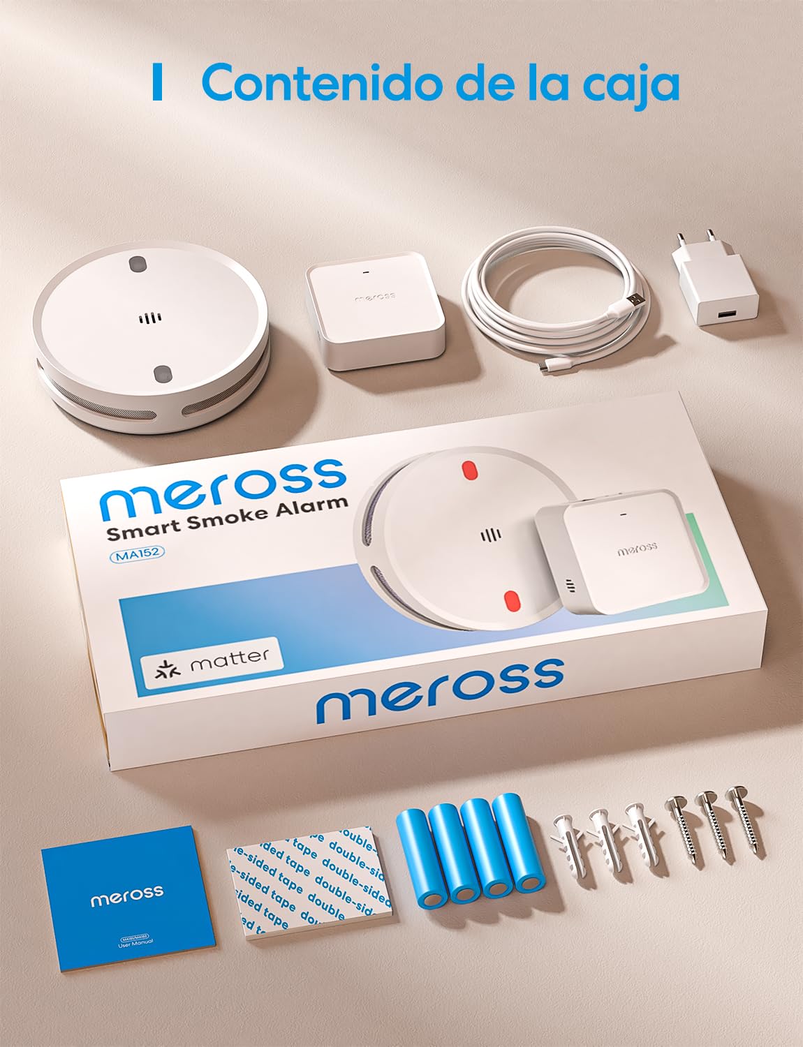 Meross Matter Detector de Humo con Hub MSH450, Alarma de Incendio WiFi