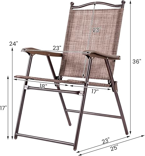 Miniatura 3 de Tangkula Juego de 2 sillas de comedor plegables para patio, sillas de césped con apoyabrazos, marco de acero, sillas de camping portátiles para