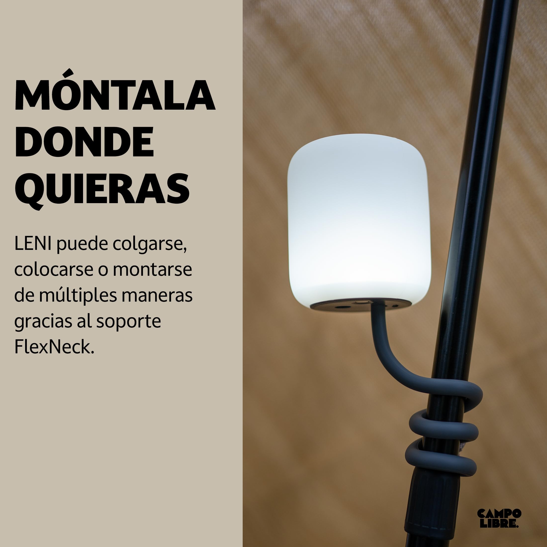Campo Libre.® LENI Lampara Recargable – Luz Exterior con Asa Flexible, Luz Camping Regulable, Linterna de Mesa IPX4, 200 h de Autonomía, SqueezeShell irrompible, Carga USB-C, Rectángulo, Azul