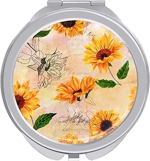 PutDiDi Vintage Sunflower Compact Mirror Small Travel Makeup Mirror 2X 1X Magnification Double Sided Folding Round Mirror for Woman Girls Lightweight Metal Cosmetic Pocket Mirror for Purse Handbag