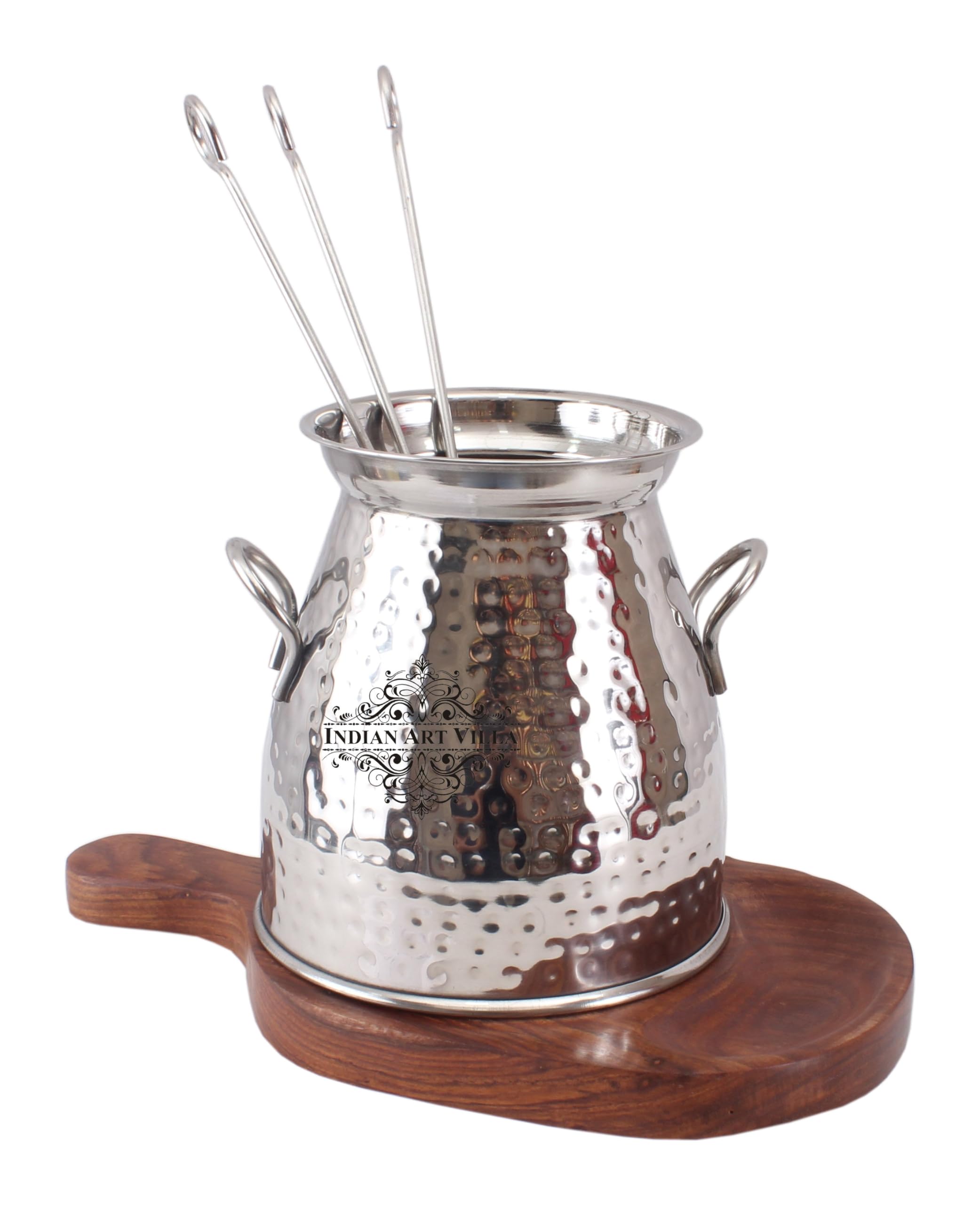 Indian Art Villa Handmade Stainless Steel Table Tandoor with Wooden Bottom, Best for Hotel & Restaurant, 8'' Inch Width