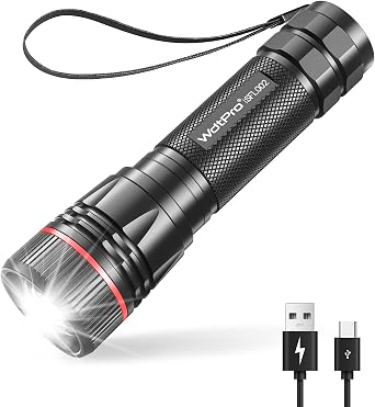 WdtPro Rechargeable Flashlights High Lumens, 1 Pack 10H Long Lasting Super Bright EDC Flashlights, LED Mini Tactical Flash Lights for Camping Emergency, Drop & Water Resistant Battery Included