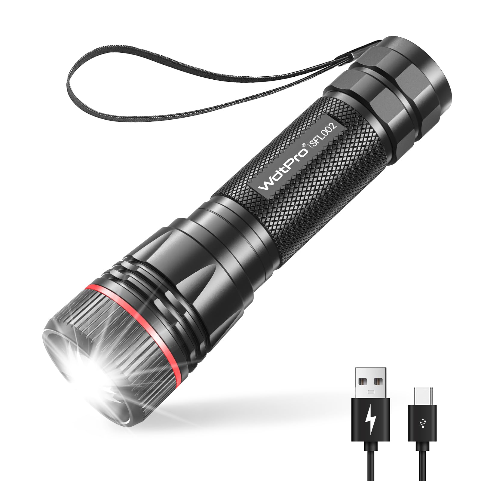 WdtPro Rechargeable Flashlights High Lumens, 1 Pack 10H Long Lasting Super Bright EDC Flashlights, LED Mini Tactical Flash Lights for Camping Emergency, Drop & Water Resistant (Battery Included)-image-8