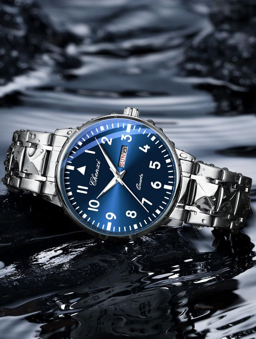 Casual Men's Watches Luminous Large Dial Stainless Steel Waterproof Quartz Watches Diamond Bracelet Military Pilot Watches
