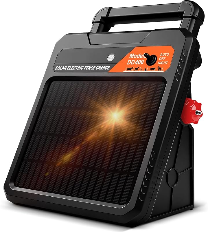 Cargador de valla eléctrica solar de 20 millas, kit de valla solar de salida de 0,4 J, voltaje máximo de 10,2 KV, batería de 12 V/4,5 Ah, energizador de valla solar portátil para protección de ganado y jardín, incluye clip de cocodrilo