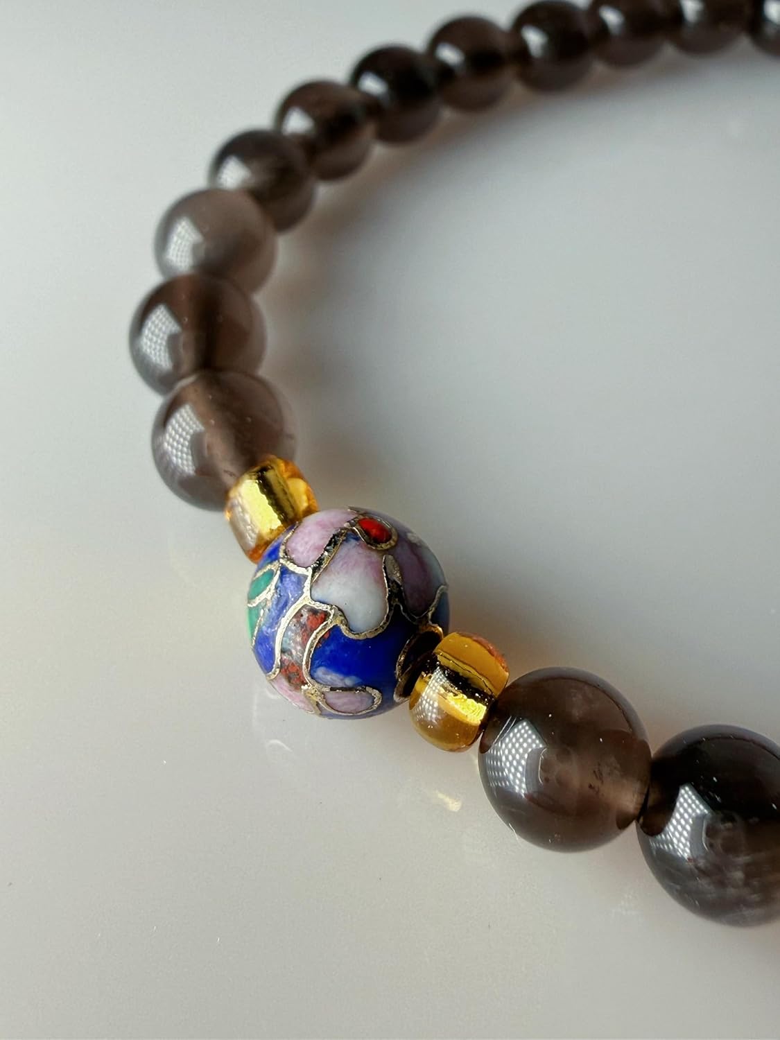 Black Obsidian Bracelet for Women, 8mm Natural Obsidian Beads with Handmade Cloisonné Enamel Accent, Gift-Ready Healing Crystal Bracelet for Protection & Positive Energy - Image 8
