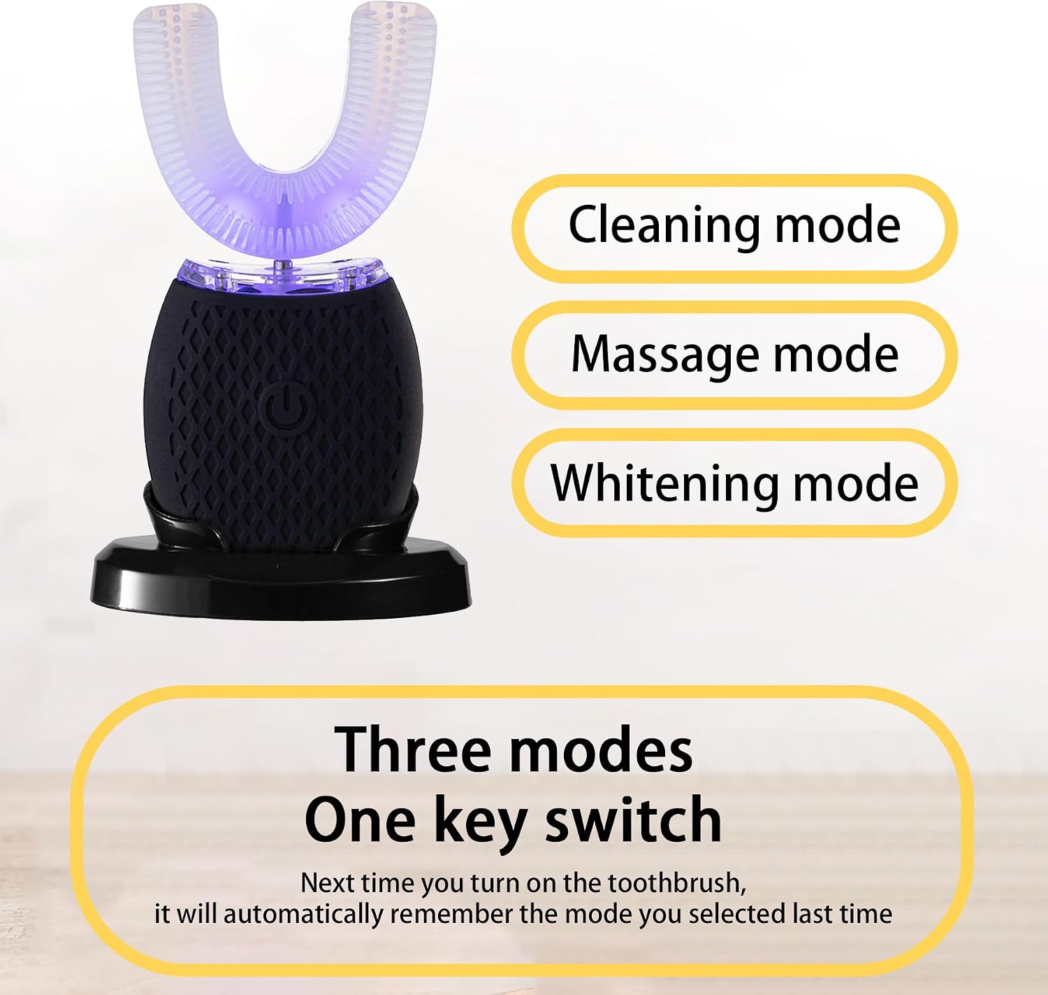 Automatic Toothbrush for Adult Ultrasonic Toothbrush with Soft Bristles 30'' Automatic Timer Wireless Charging Washable Travel Home Dual-use (Black)