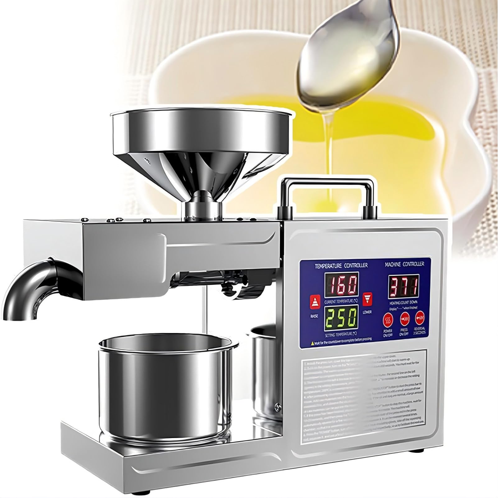 PweKzxt Automatic Oil Press Machine, 800W Stainless Steel Oil Expeller,Electric Oil Press,Automatic Oil Press Extractor,for Peanuts,Sesame Seeds,Nut,Soybean