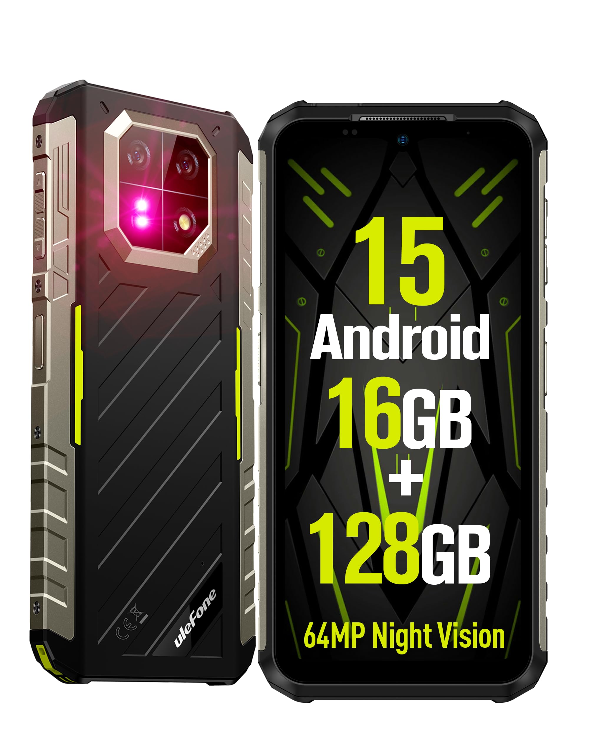 Ulefone Armor 22 Telephone Incassable 2026, Smartphone Android 15, 64MP Vision Nocturne, 16Go+128Go/SD-512Go IP68K Etanche 6600mAh/33W Écran 6 58" FHD+ 120Hz Double SIM 4G/NFC& Mode sous-Marin/Vert